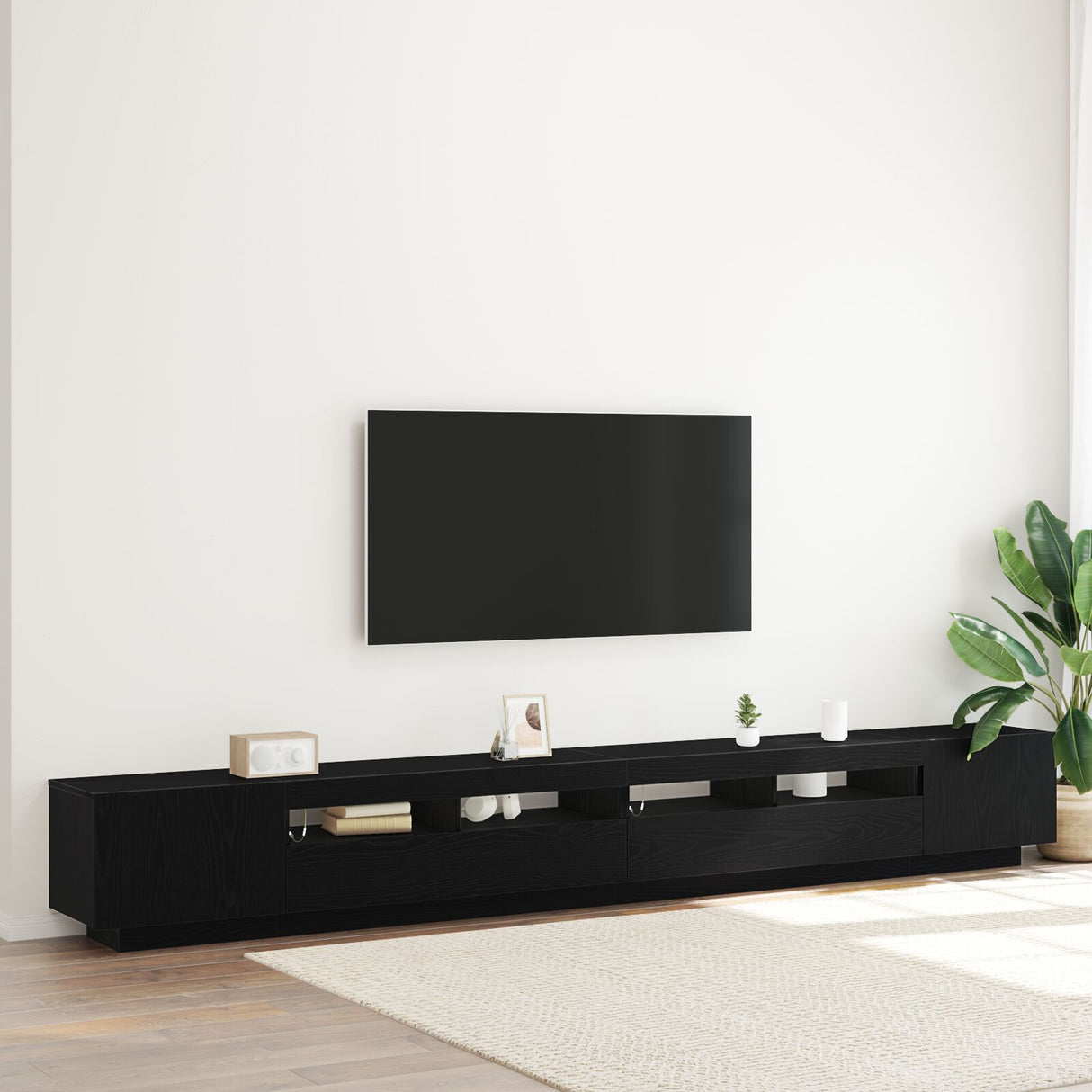 Tv Stand With Led Lights - Black Oak - 300X35X40 Cm - Made From Engineered Wood