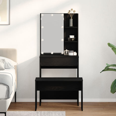 Dressing Table Set With Led Engineered Wood