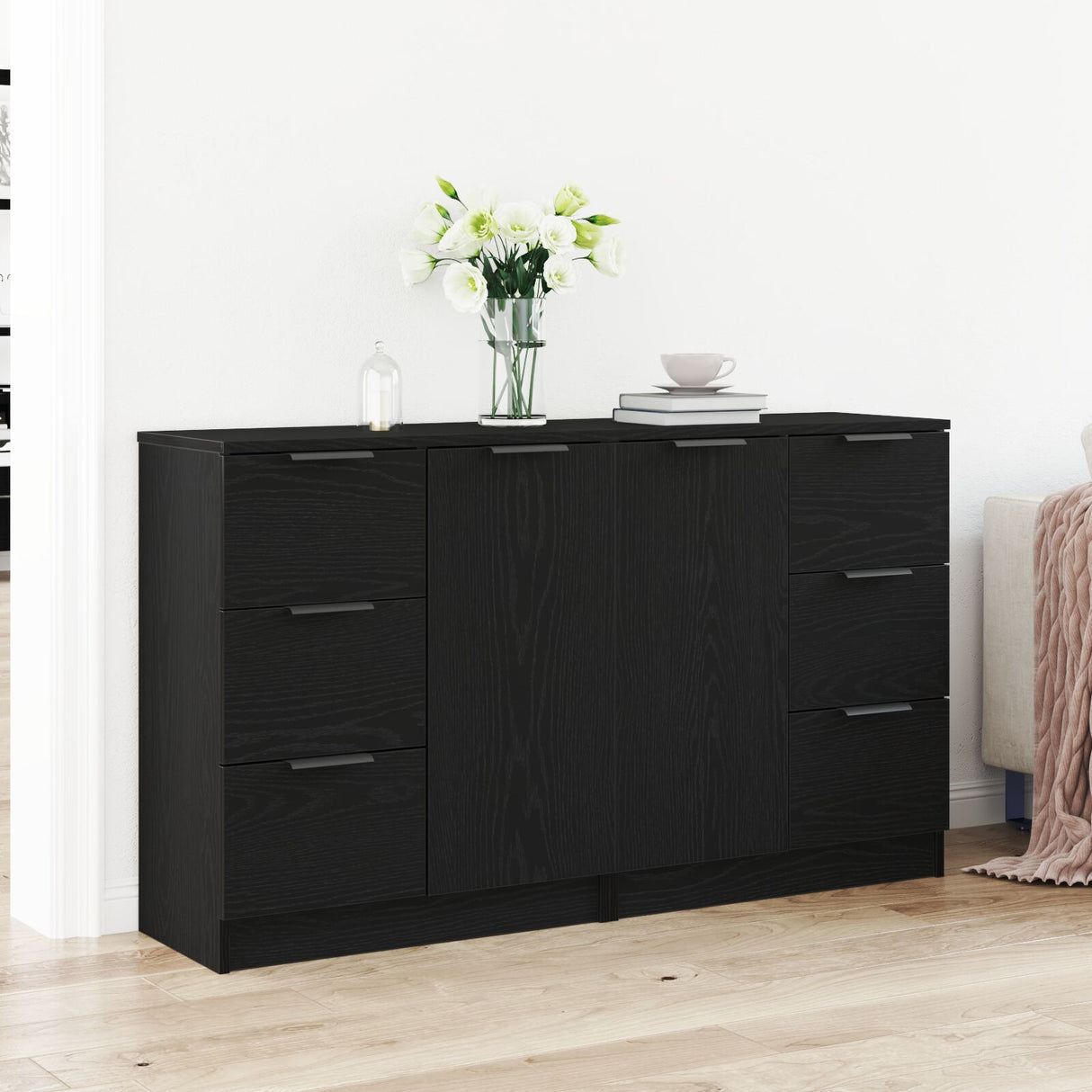 Sideboards 2 Pcs Black Oak 60X30X70 Cm Engineered Wood