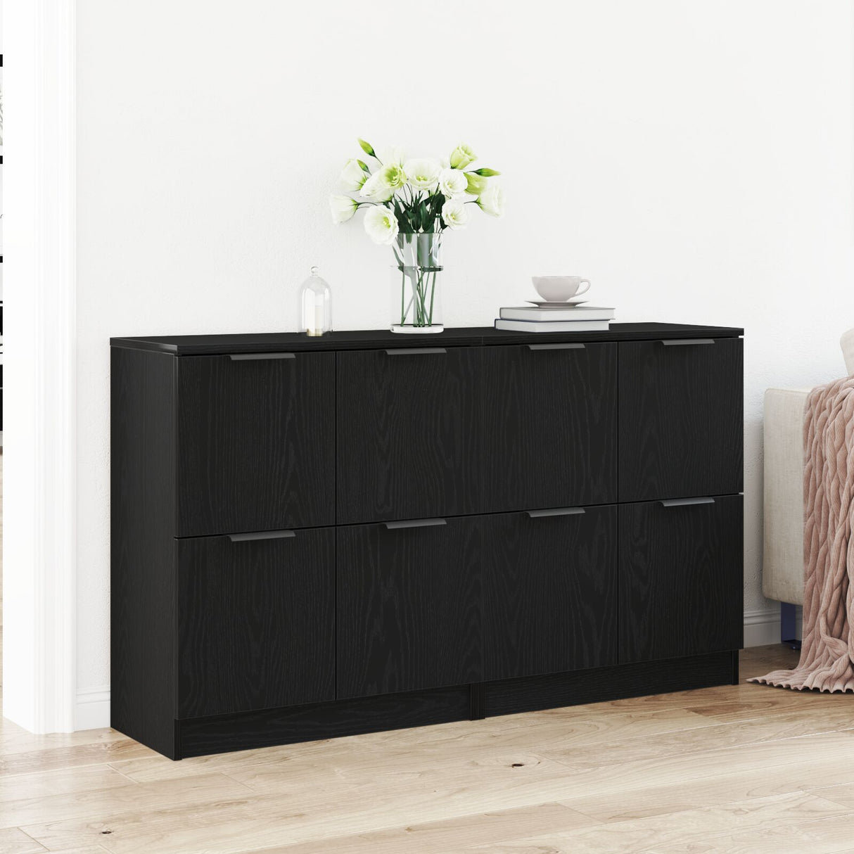 Sideboards 2 Pcs Black Oak 60X30X70 Cm Engineered Wood