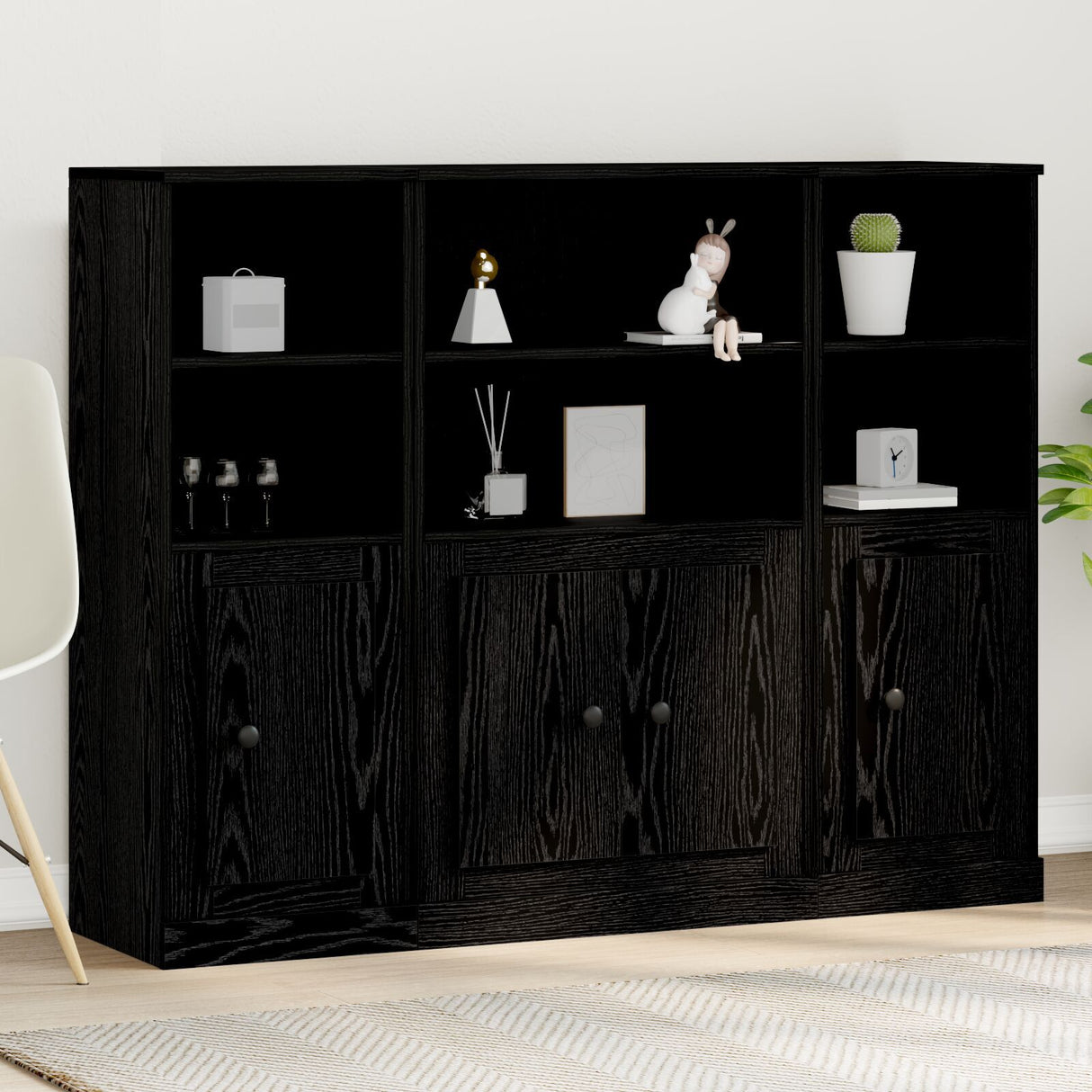 Highboard Black Oak 132X35,5X103,5 Cm Engineered Wood