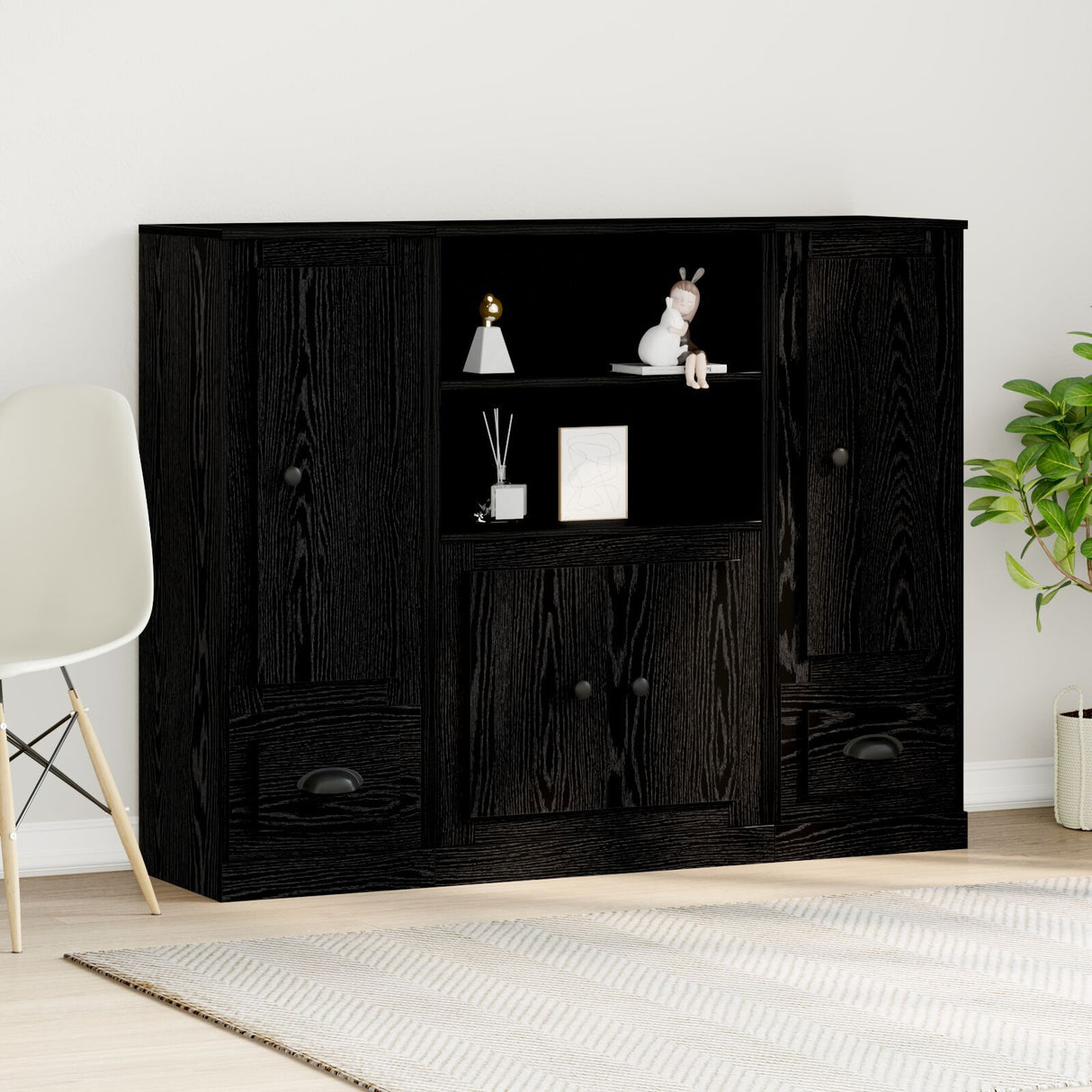 Highboard Black Oak 132X35,5X103,5 Cm Engineered Wood