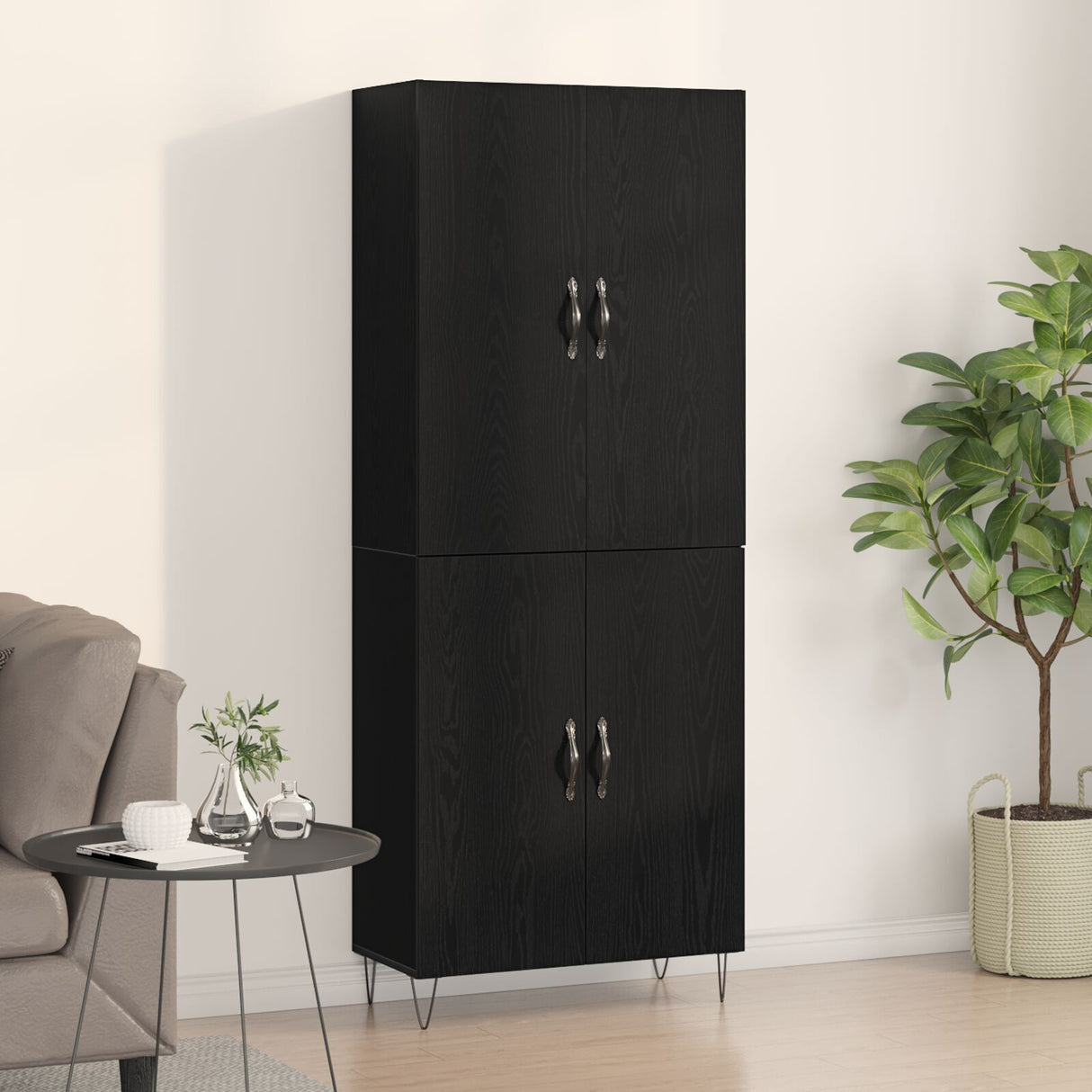 Highboard Black Oak 69,5X34X180 Cm Engineered Wood