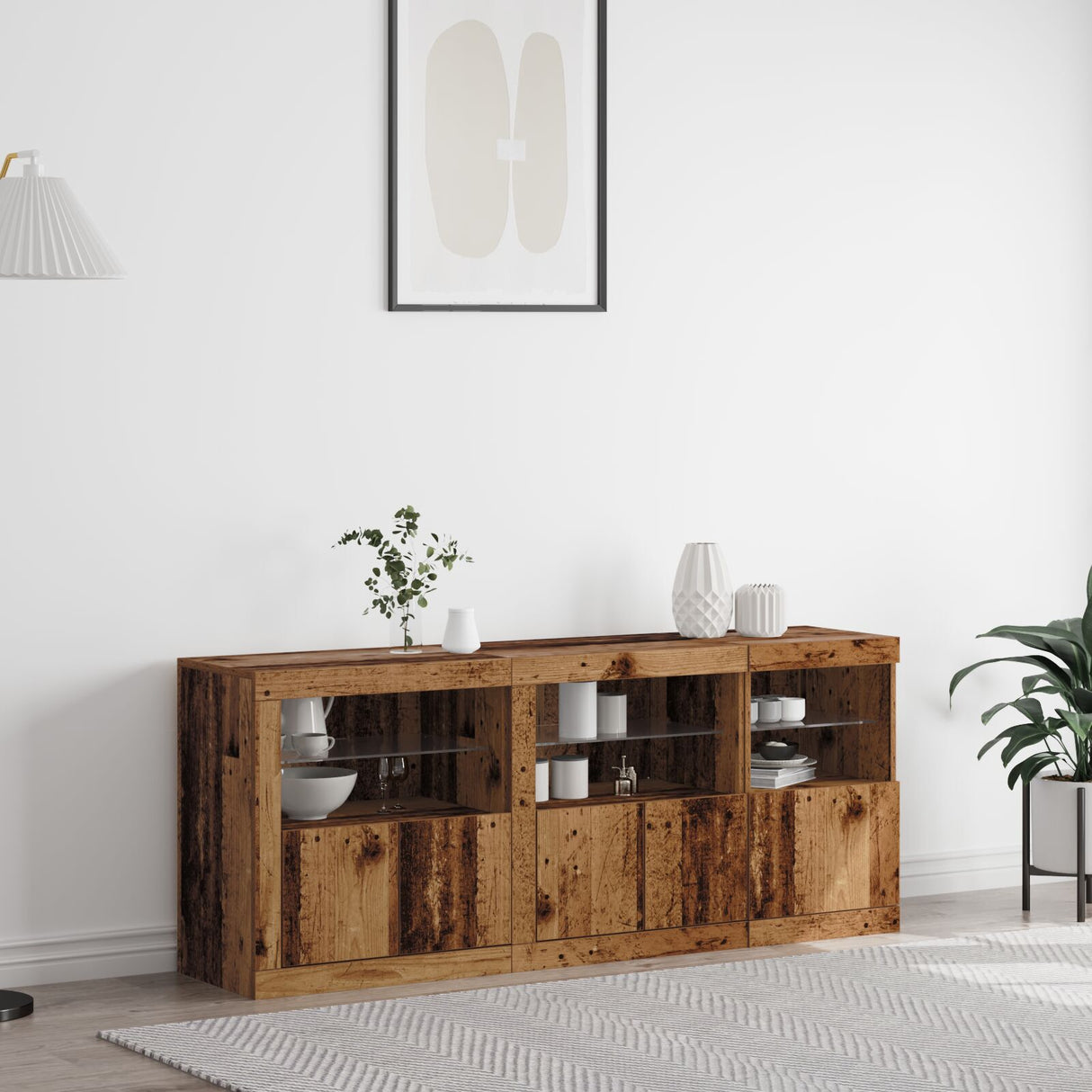 Sideboard With Led Lights Old Wood 162X37X67 Cm Engineered Wood