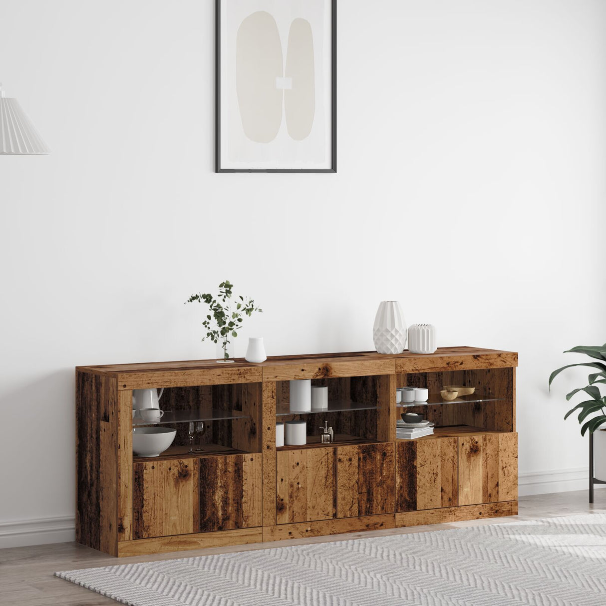 Sideboard With Led Lights Old Wood 181.5X37X67 Cm Engineered Wood