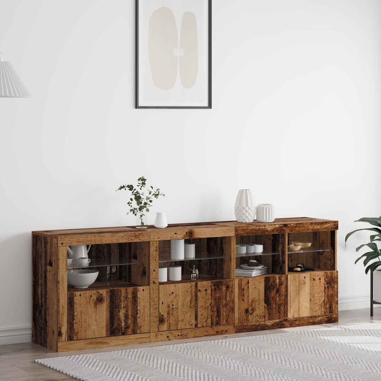 Sideboard With Led Lights Old Wood 202X37X67 Cm Engineered Wood