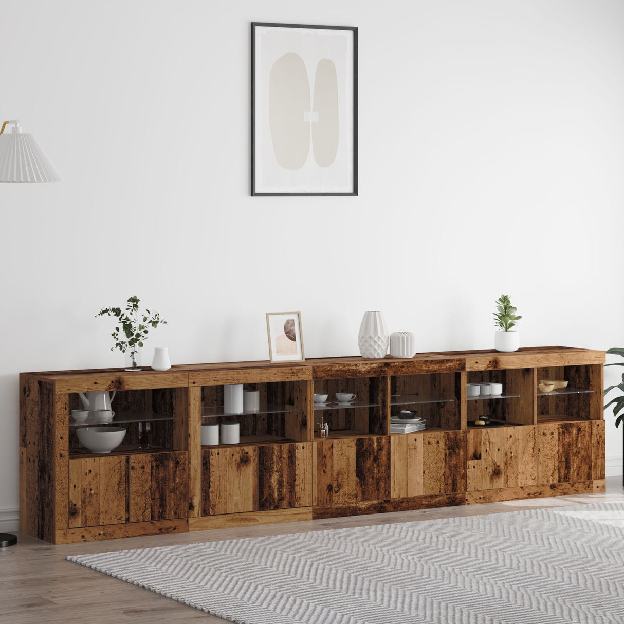Sideboard With Led Lights Old Wood 283X37X67 Cm Engineered Wood