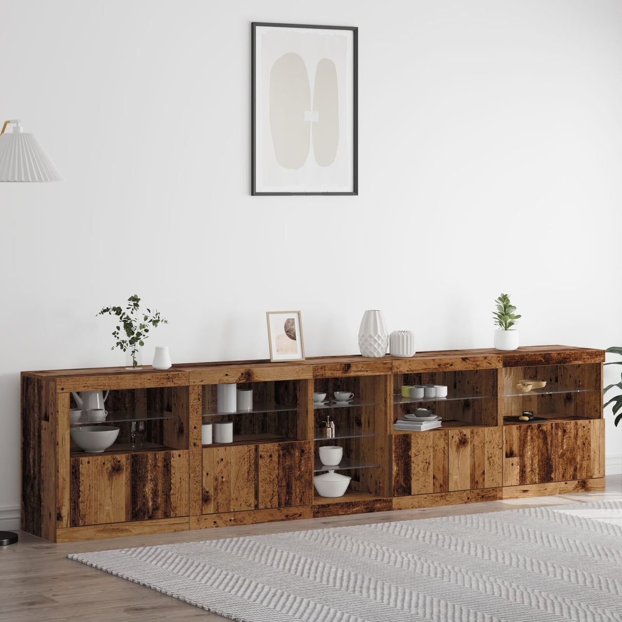 Sideboard With Led Lights Old Wood 283X37X67 Cm Engineered Wood