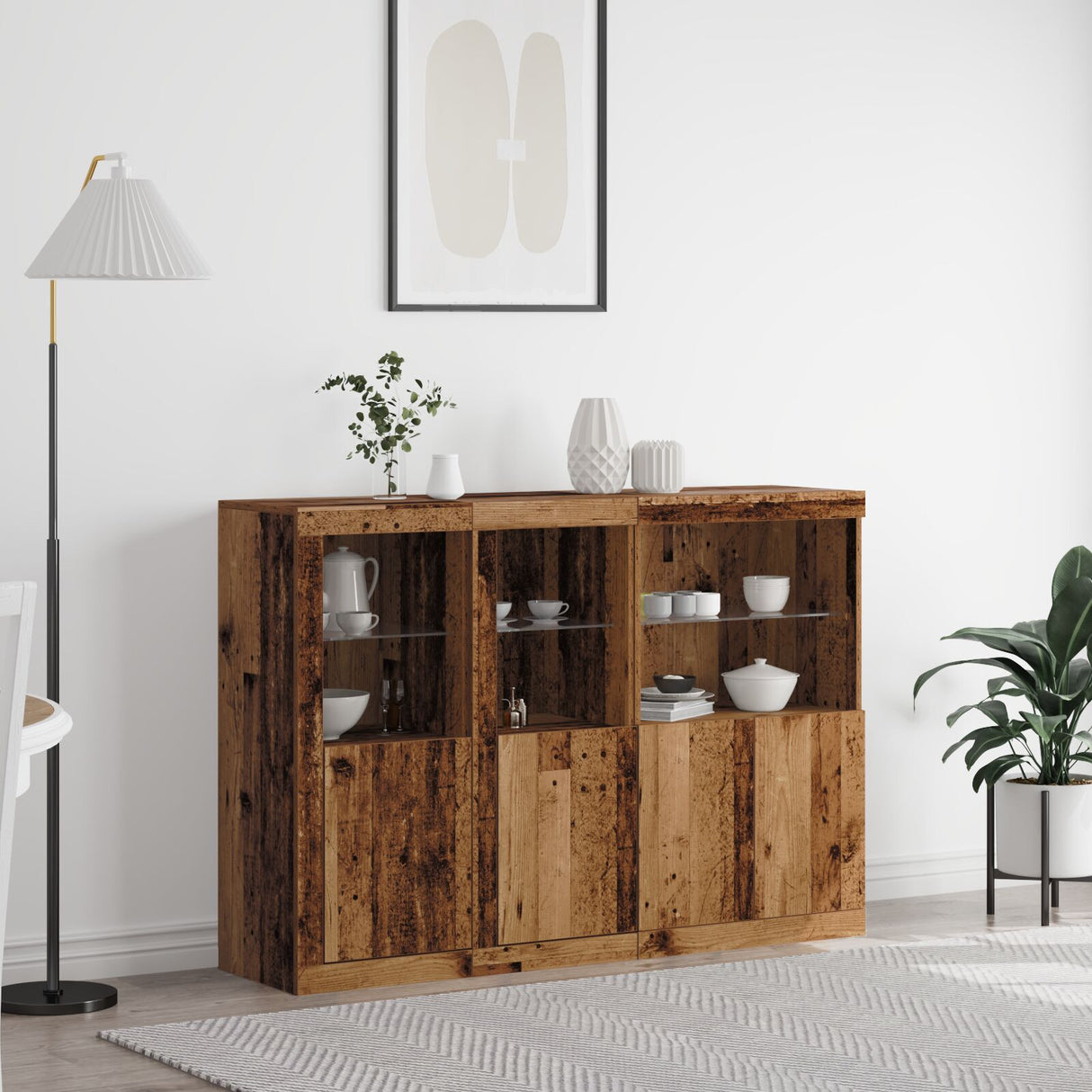 Sideboard With Led Lights Old Wood 142.5X37X100 Cm Engineered Wood