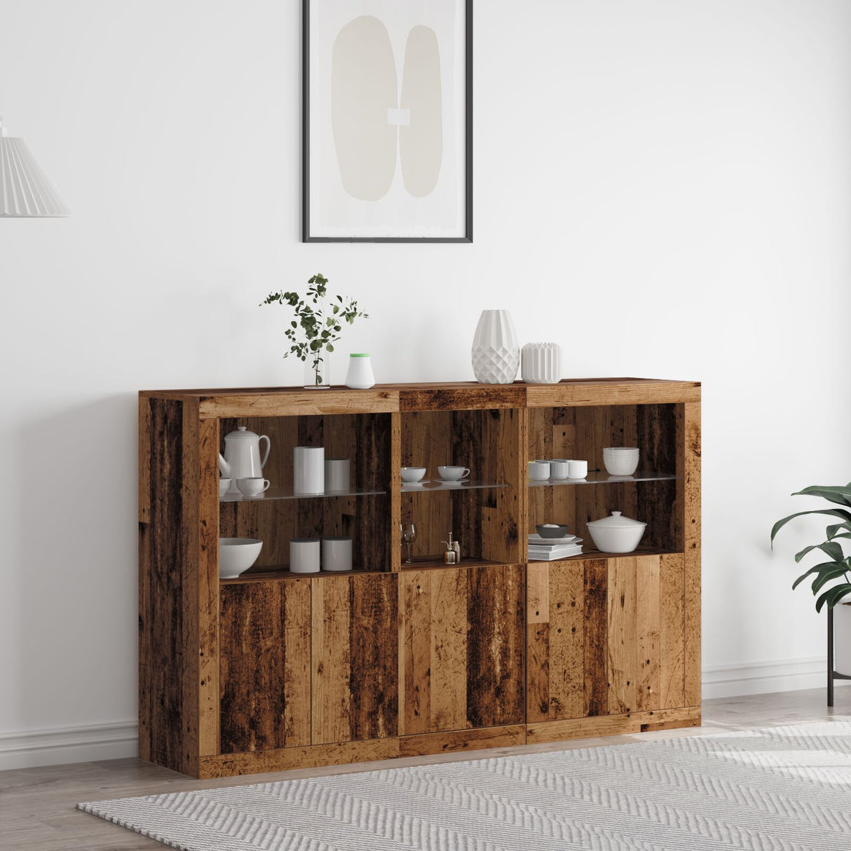 Sideboard With Led Lights Old Wood 162X37X100 Cm Engineered Wood