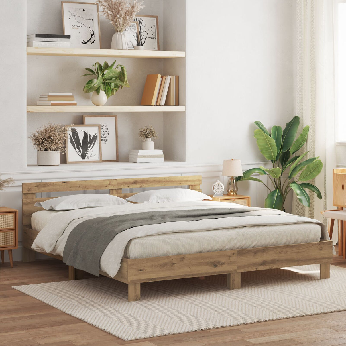 Wood Bed Frame Artisan Oak Solid Oak Wood 200 X 200 Cm Bed Frame