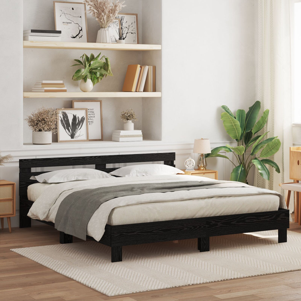 Wood Bed Frame Black Oak Solid Wood 200 X 200 Cm Durable