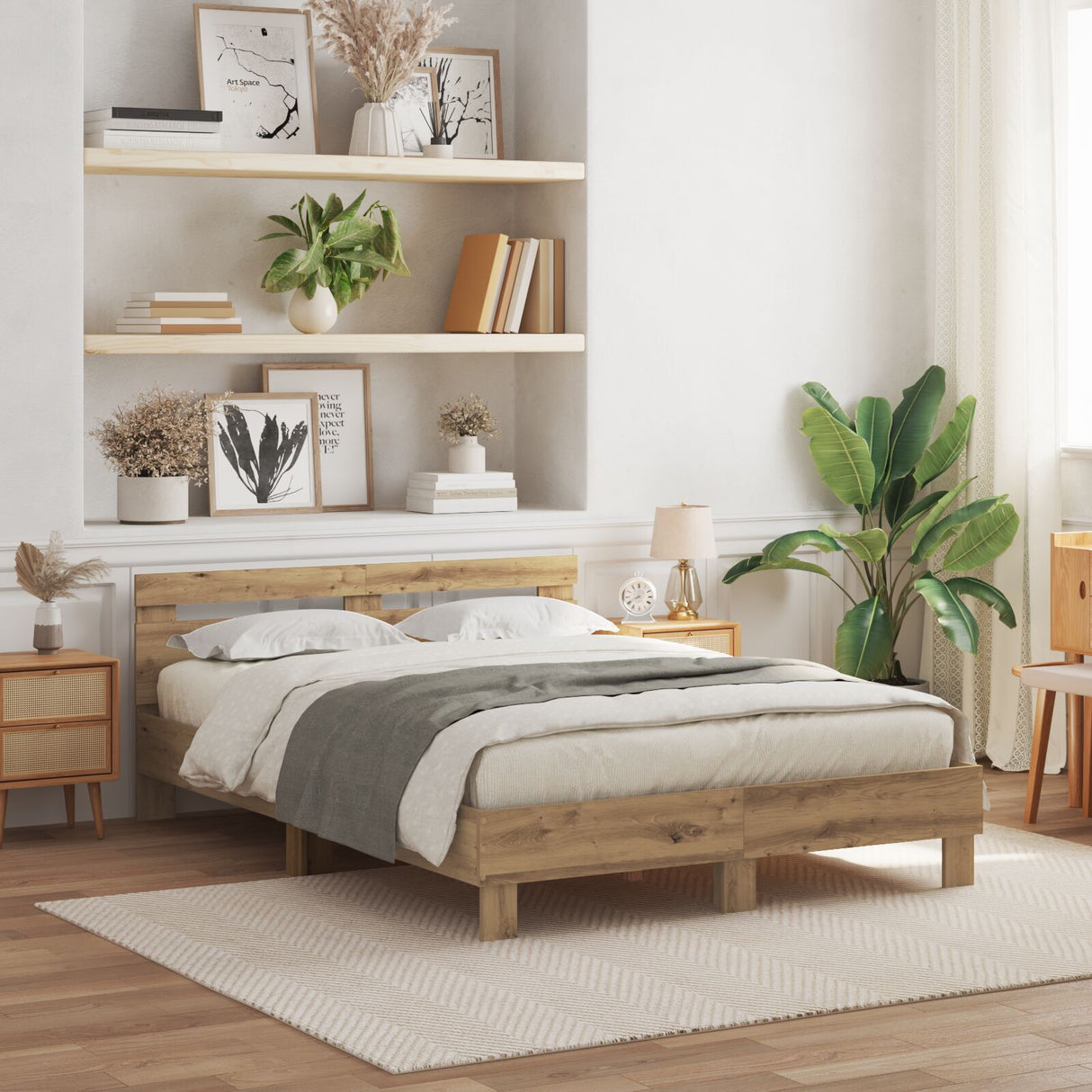 Oak Bed Frame Artisan Oak Solid Oak Wood 160 X 200 Cm