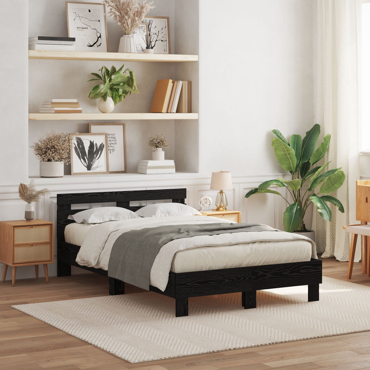 Solid Bed Frame Black Oak Solid Wood 120 X 200 Cm Durable