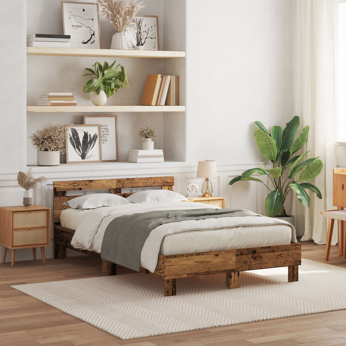 Engineered Wood Bed Frame Old Wood Engineered Wood 120 X 190 Cm