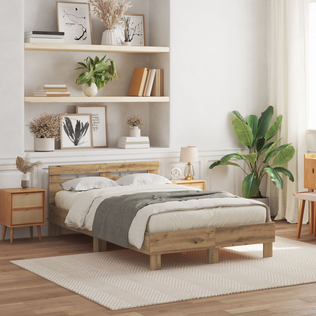 Oak Bed Frame Artisan Oak Engineered Wood 120 X 190 Cm Durable