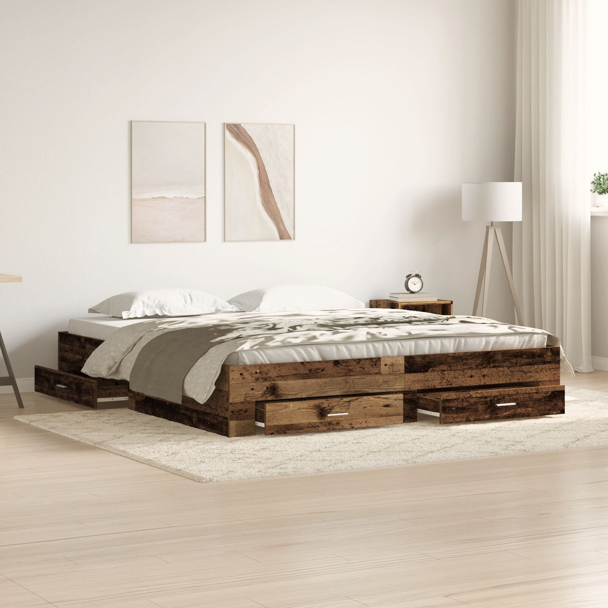 Bed Frame With Drawers Old Wood 180X200 Cm Engineered Wood