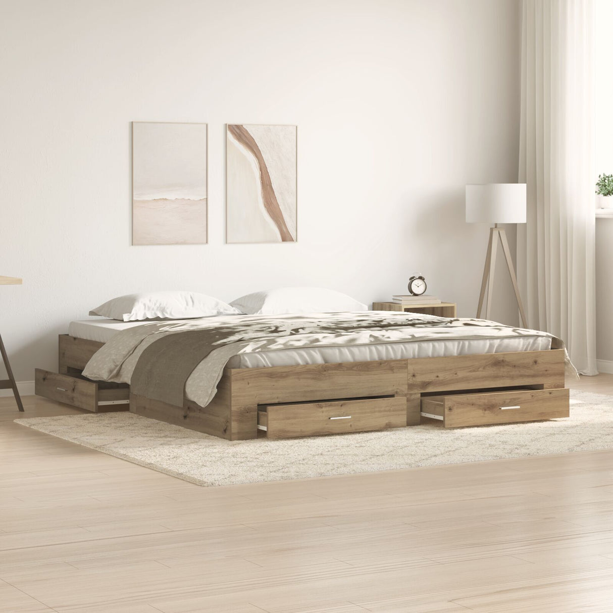 Bed Frame With Drawers Artisan Oak 180X200 Cm Engineered Wood