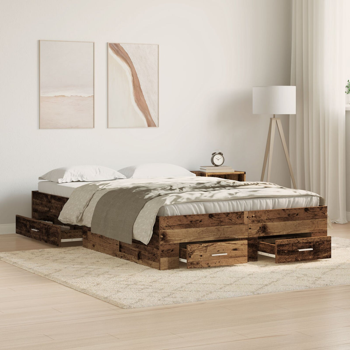 Bed Frame With Drawers Old Wood 120X190 Cm Engineered Wood