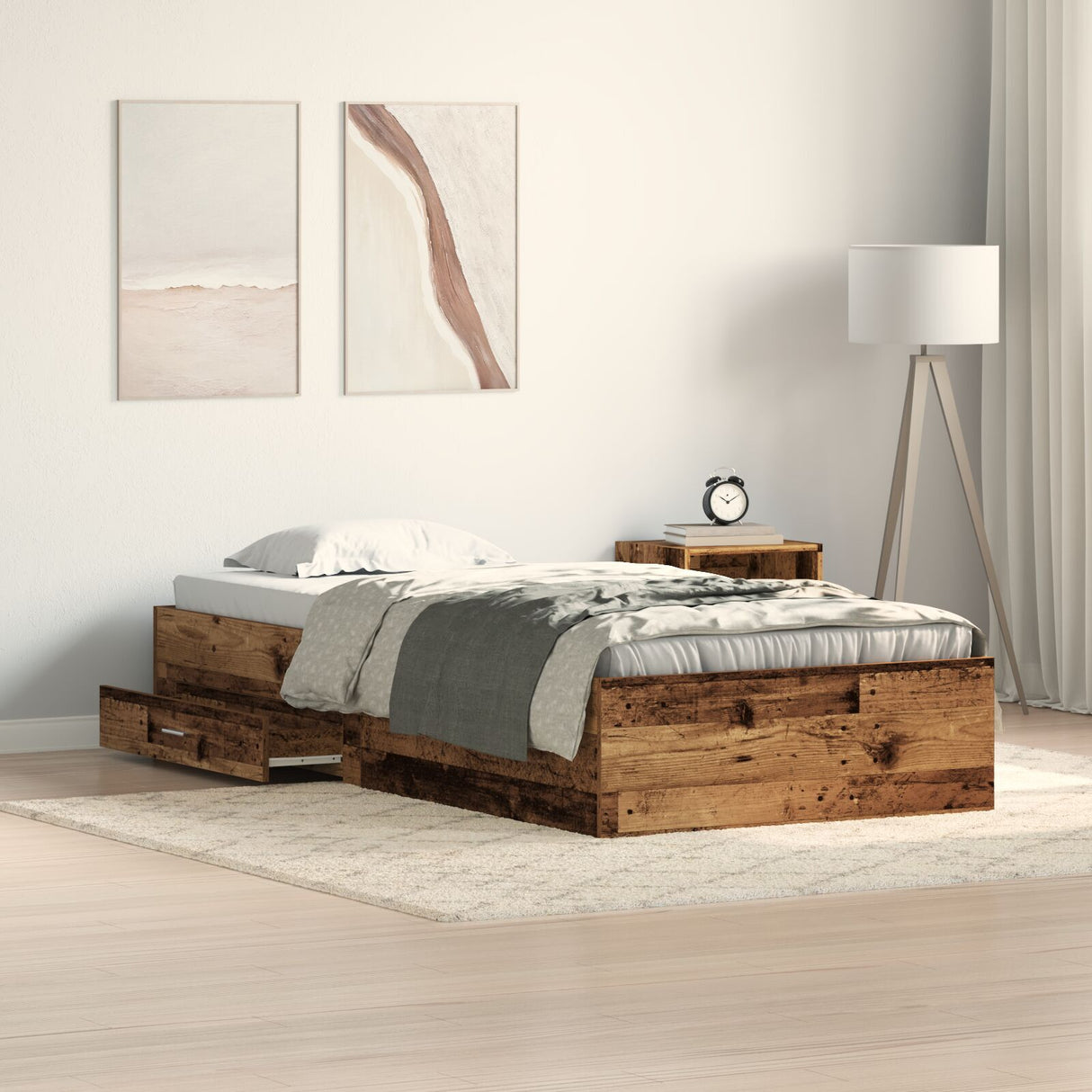 Bed Frame Old Wood 100X200 Cm Engineered Wood