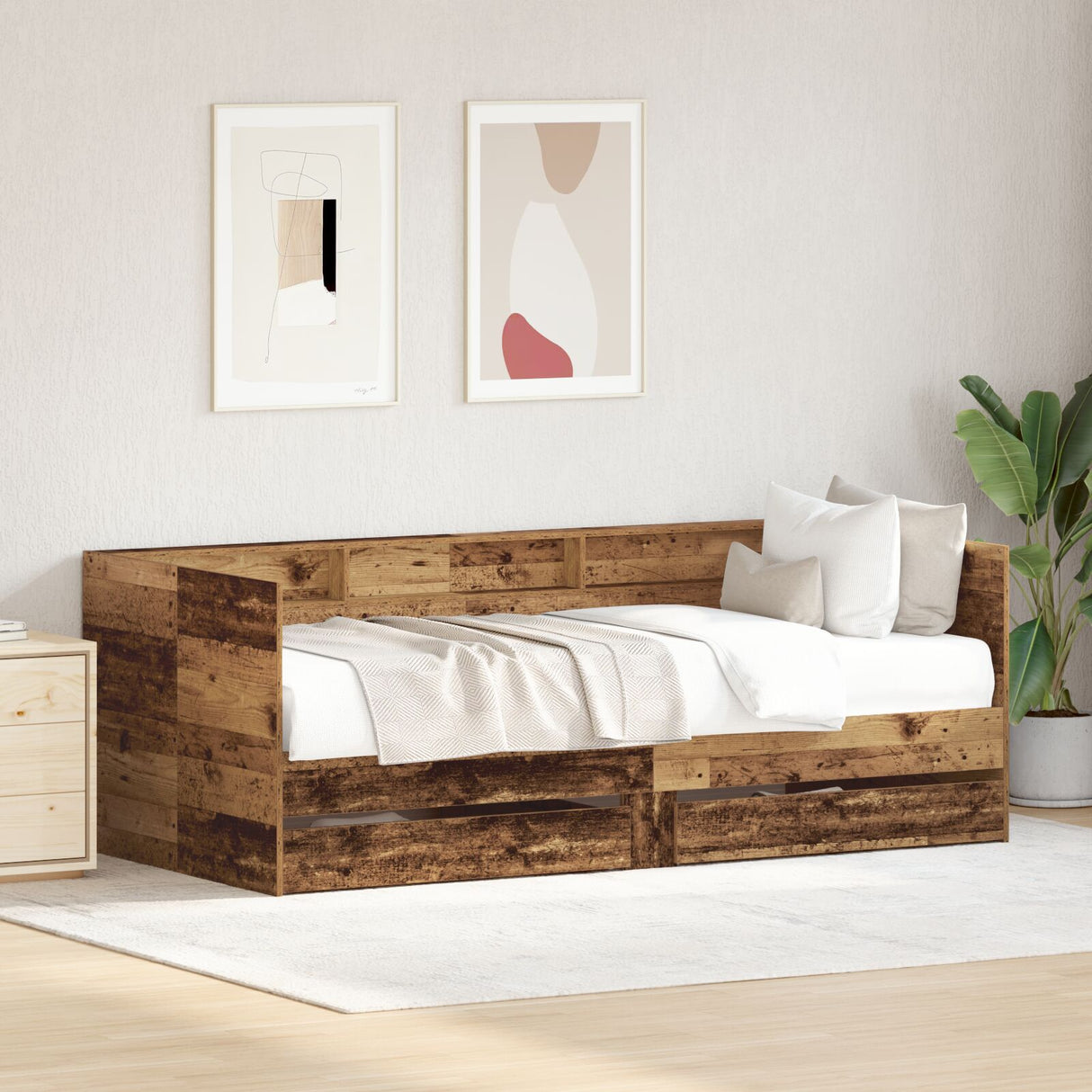 Daybed With Drawers Old Wood Engineered Wood 90 X 190 Cm Sturdy
