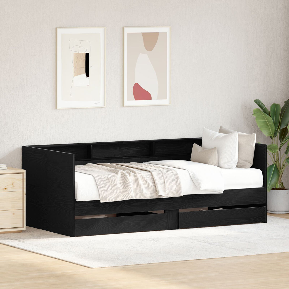 Daybed With Black Oak Drawers Black Oak Engineered Wood 90 X 190 Cm