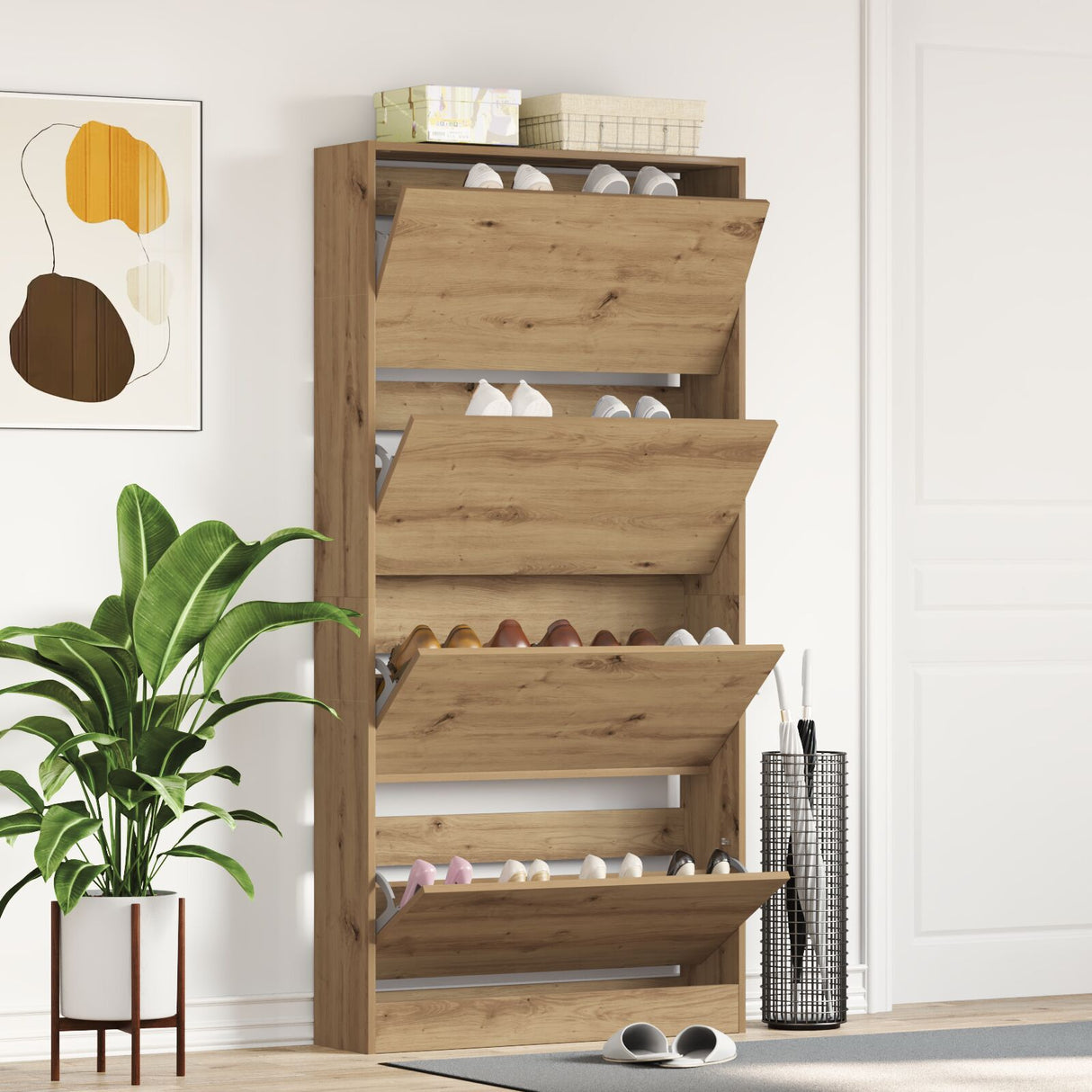 Shoe Cabinet Artisan Oak Engineered Wood 80 X 21 X 163.5 Cm