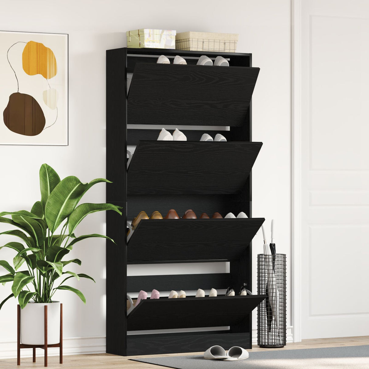 Shoe Cabinet Black Oak Engineered Wood 80 X 21 X 163.5 Cm Durable