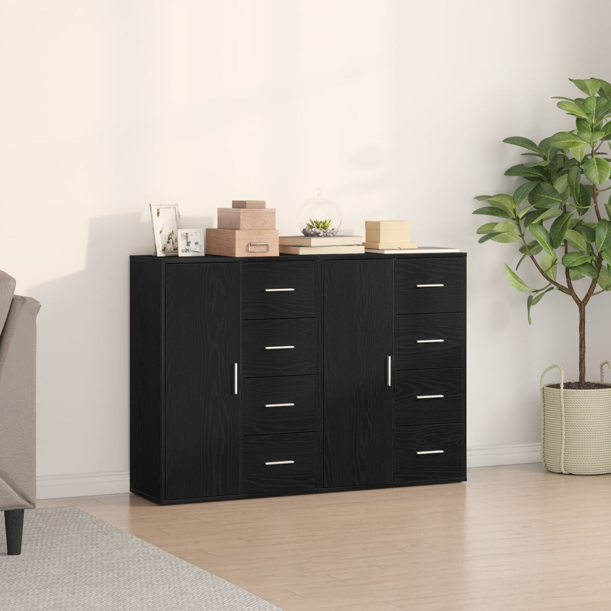 Sideboards 2 Pcs Black Oak 60X31X84 Cm Engineered Wood