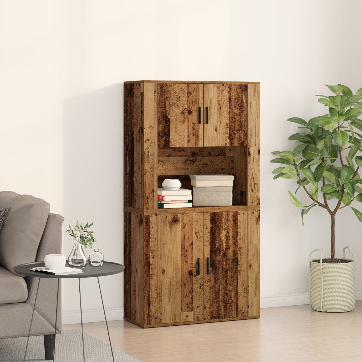 Highboard Old Wood 80X33X150 Cm Engineered Wood