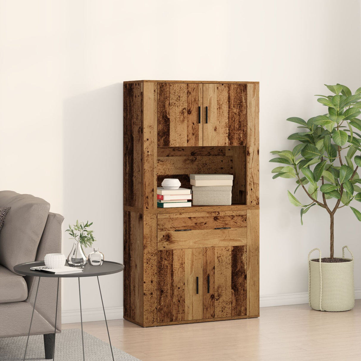 Highboard Old Wood 80X33X150 Cm Engineered Wood