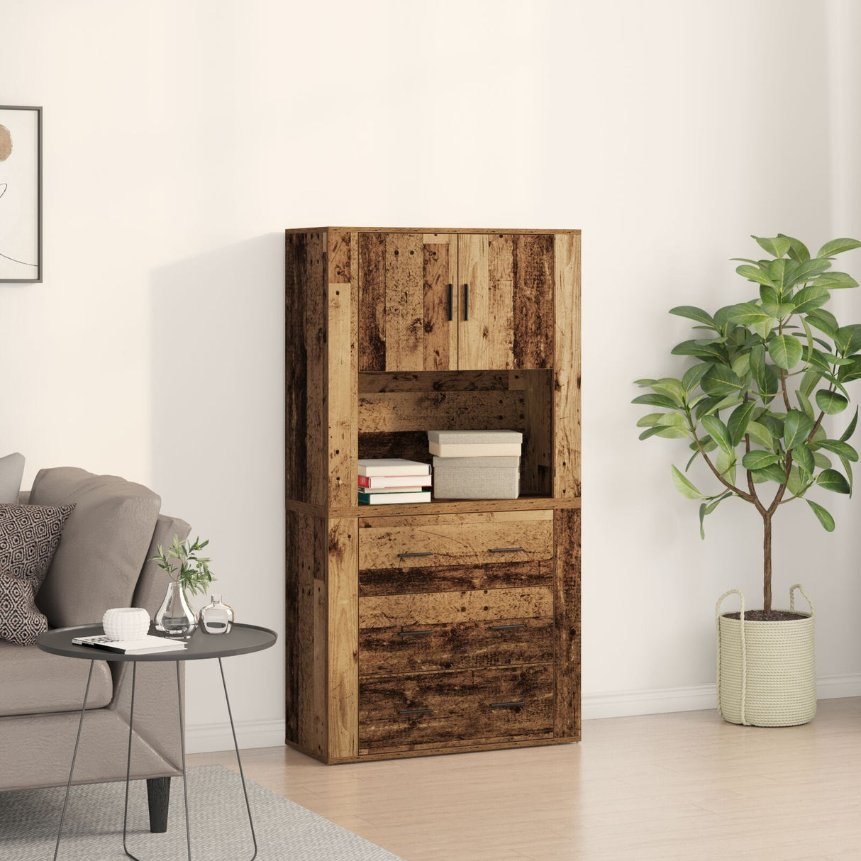 Highboard Old Wood 80X33X150 Cm Engineered Wood