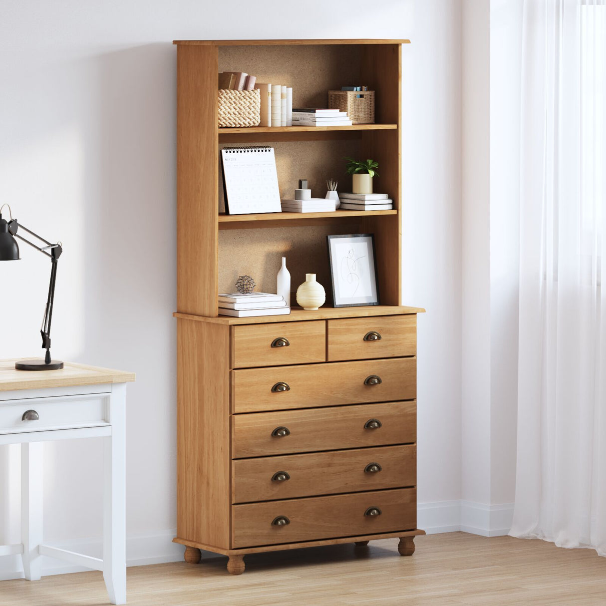 Hutch “Askim” Honey Brown 91X40X199.5 Cm Solid Wood Pine, Hutch "Askim" 91X30X104 Cm Solid Wood Pine, Chest Of Drawers "Askim" 91X40X95.5 Cm Solid Wood Pine