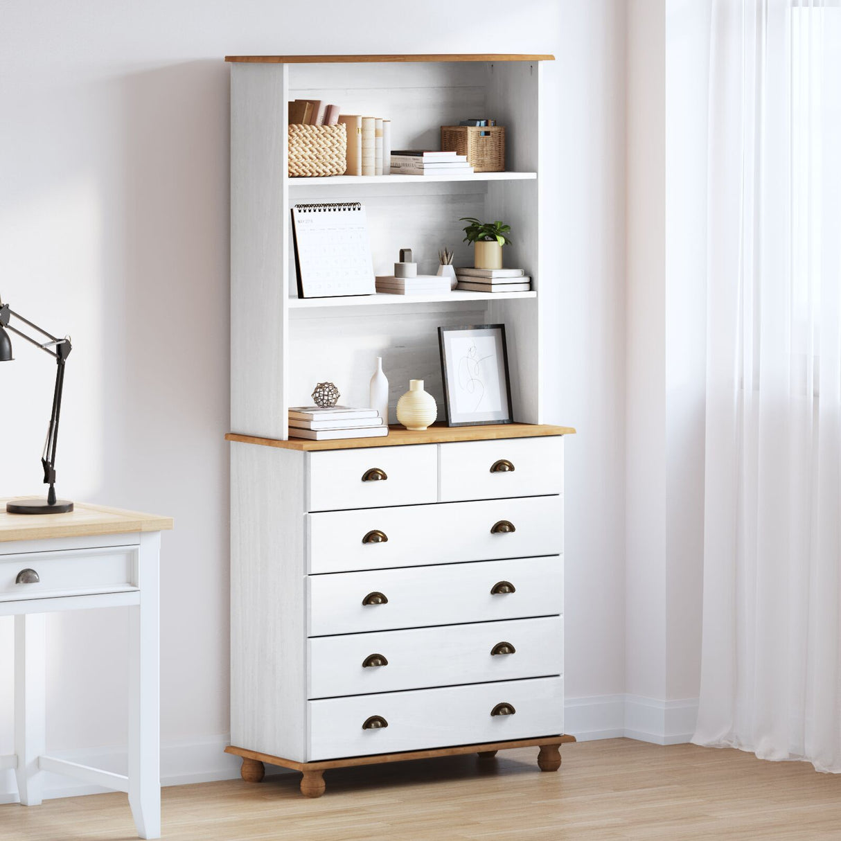 Hutch “Askim” Honey Brown 91X40X199.5 Cm Solid Wood Pine, Hutch "Askim" 91X30X104 Cm Solid Wood Pine, Chest Of Drawers "Askim" 91X40X95.5 Cm Solid Wood Pine