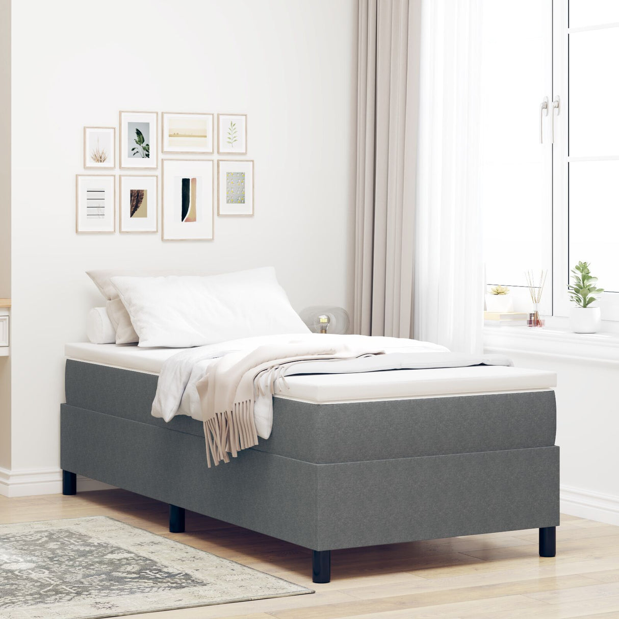 Box Spring Bed With Mattress Light Grey 80X200 Cm Corduroy Fabric