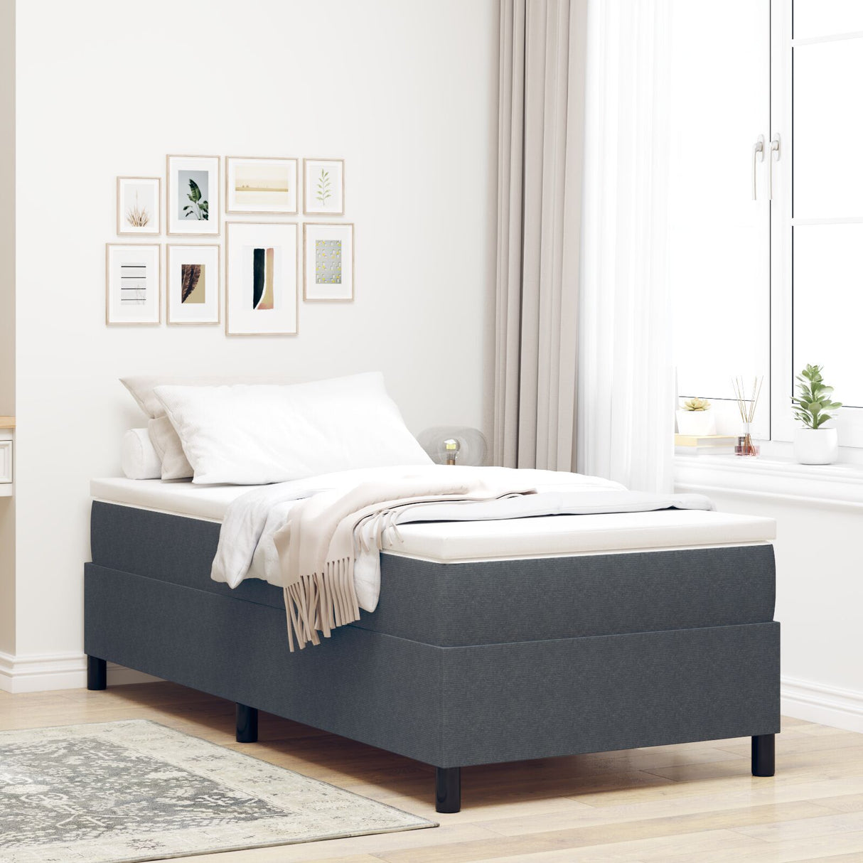 Box Spring Bed With Mattress Dark Grey 80X200 Cm Corduroy Fabric