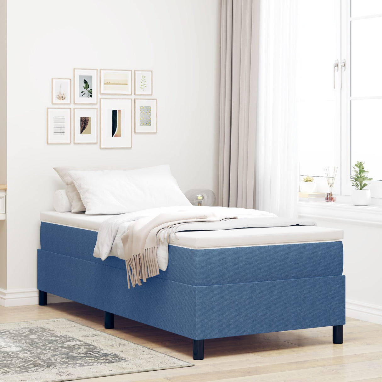 Box Spring Bed With Mattress Blue 80X200 Cm Corduroy Fabric