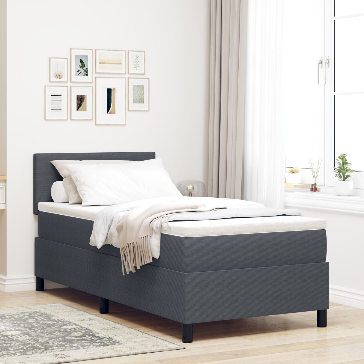 Box Spring Bed With Mattress Dark Grey 80X200 Cm Corduroy Fabric