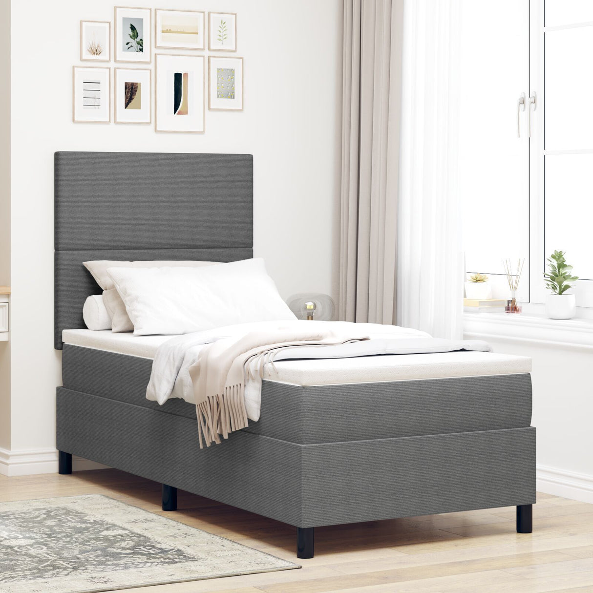 Box Spring Bed With Mattress Light Grey 80X200 Cm Corduroy Fabric