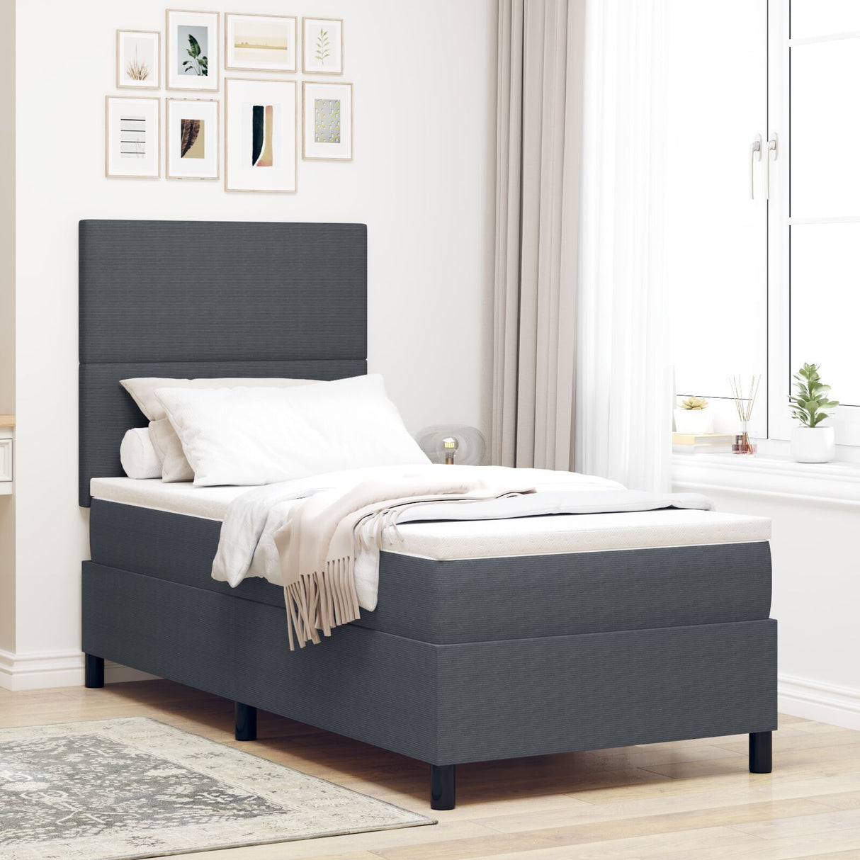 Box Spring Bed With Mattress Dark Grey 80X200 Cm Corduroy Fabric