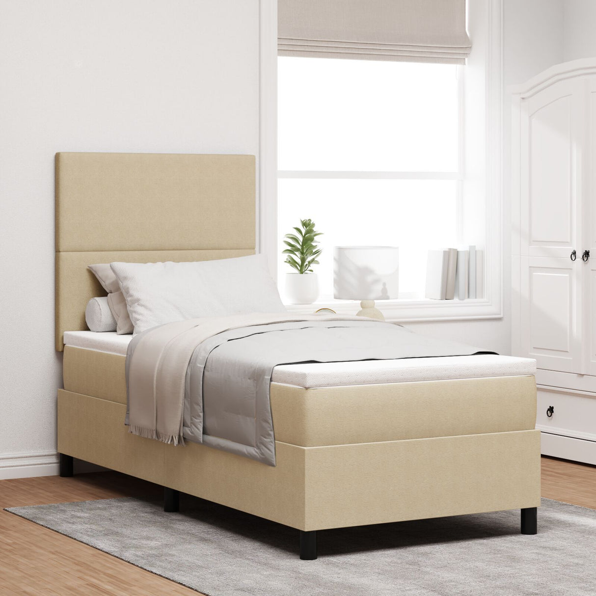 Box Spring Bed With Mattress Light Beige 80X200 Cm Corduroy Fabric