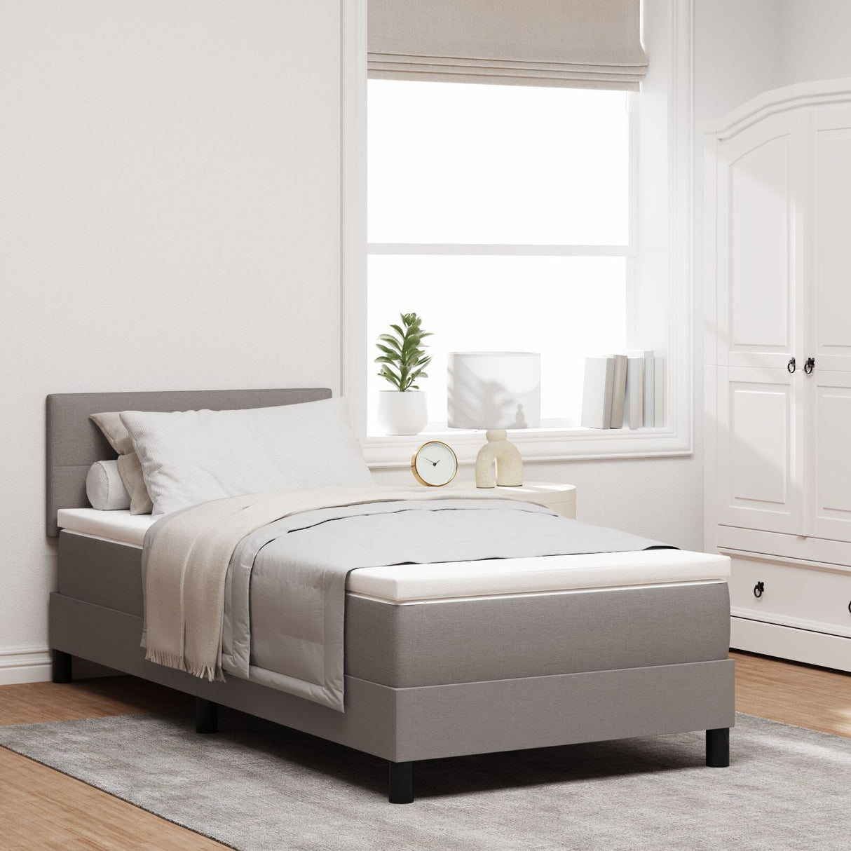 Box Spring Bed With Mattress Taupe 80X200 Cm Fabric