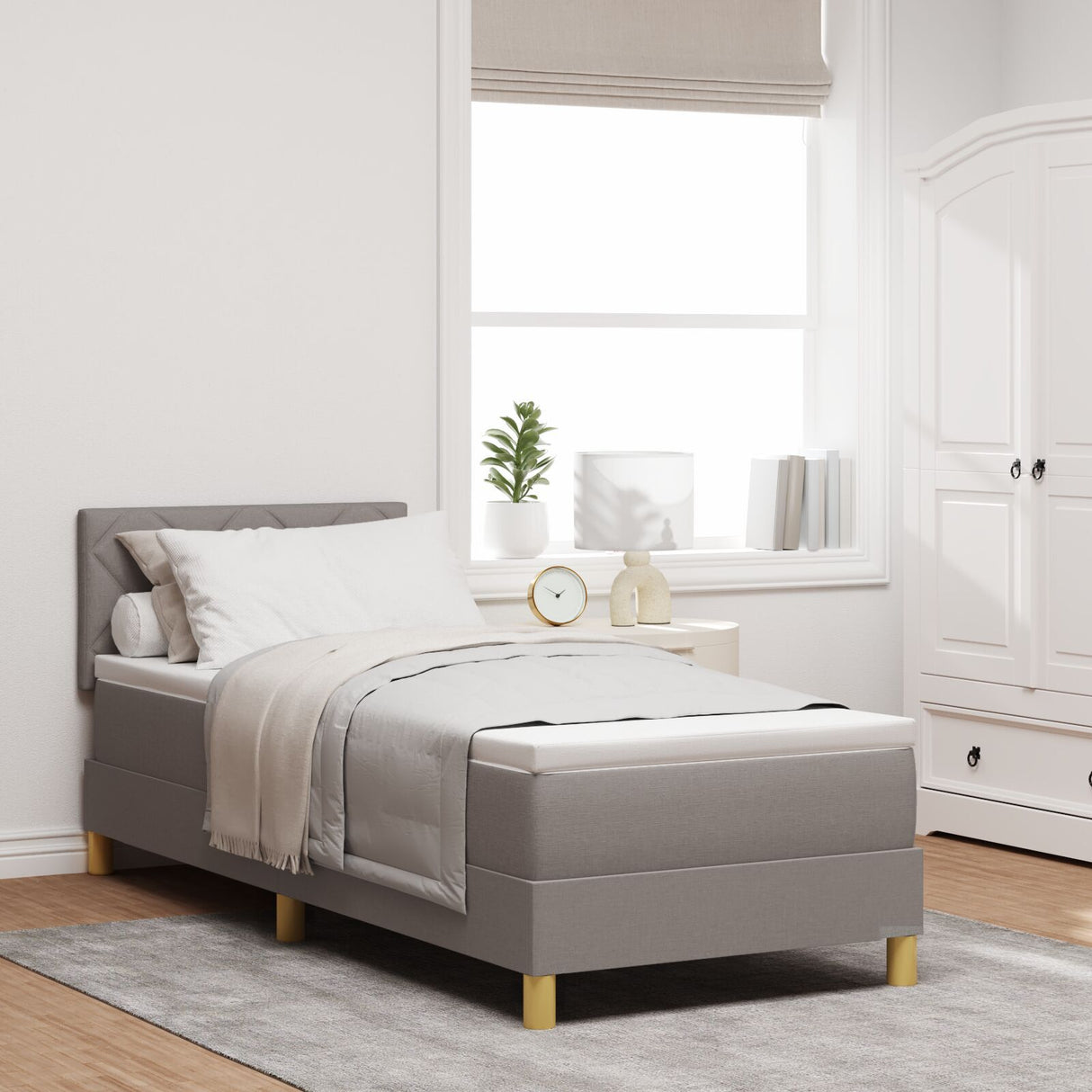 Box Spring Bed With Mattress Taupe 80X200 Cm Fabric