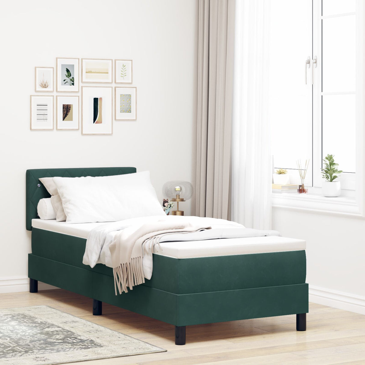 Box Spring Bed With Mattress Dark Green 80X200 Cm Velvet