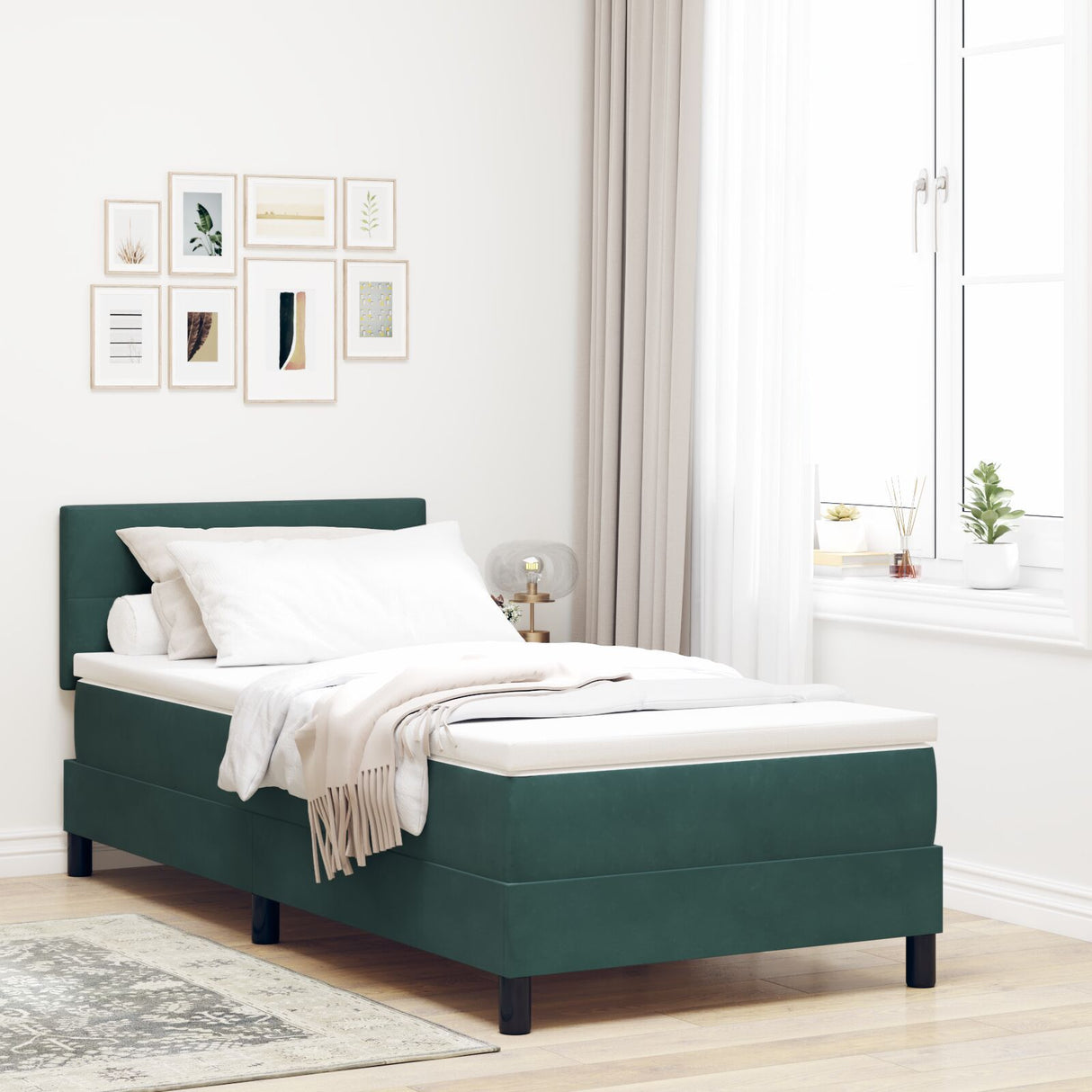 Box Spring Bed With Mattress Dark Green 80X200 Cm Velvet