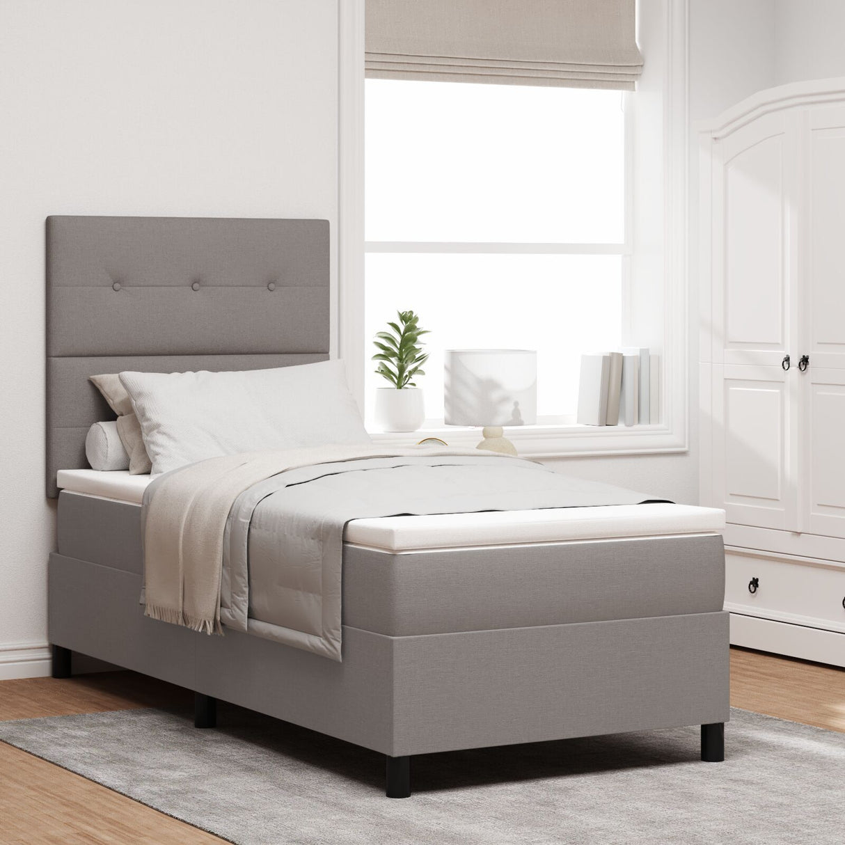 Box Spring Bed With Mattress Taupe 80X200 Cm Fabric