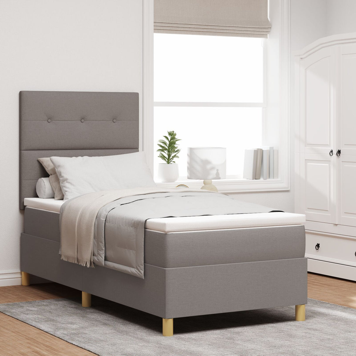 Box Spring Bed With Mattress Taupe 80X200 Cm Fabric