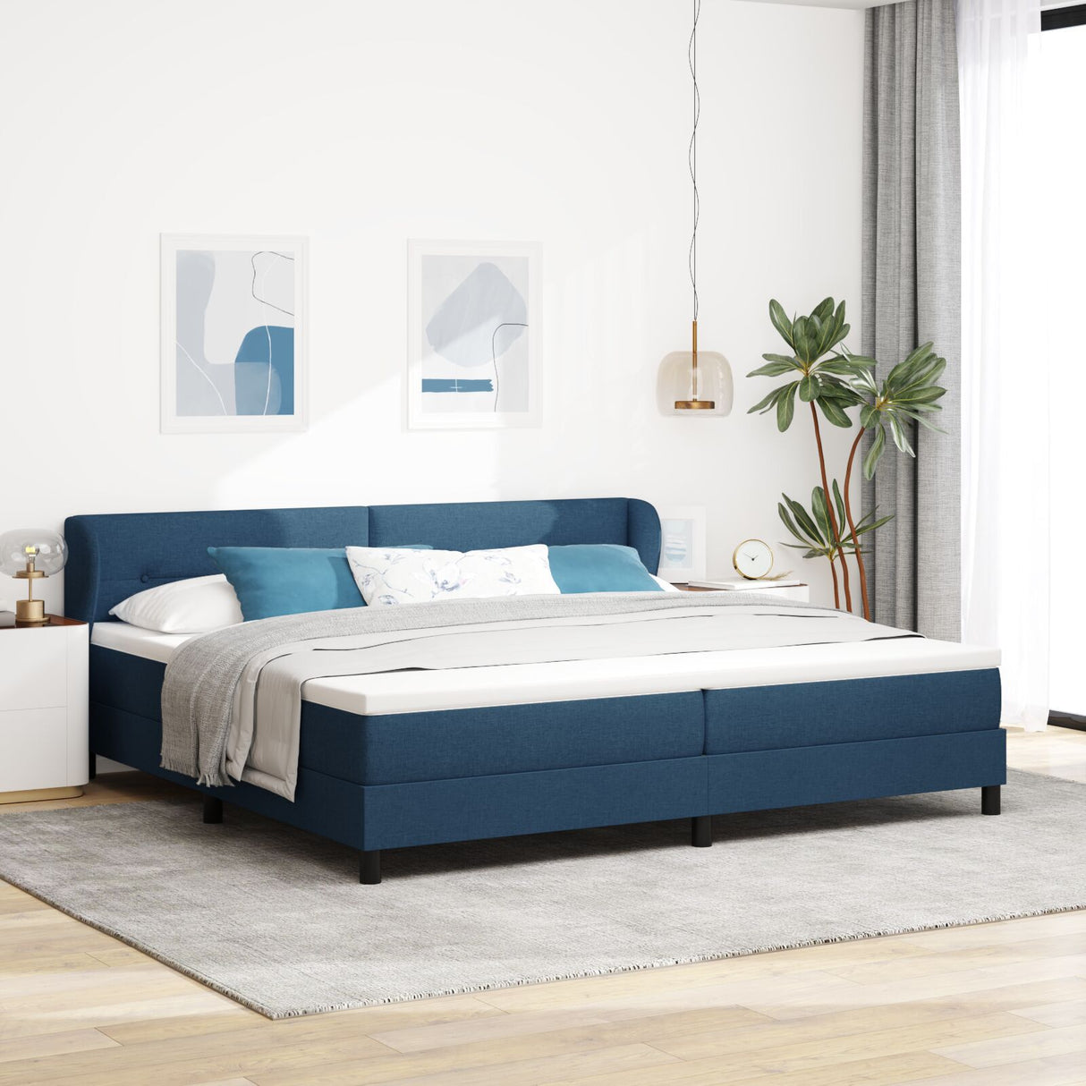 Box Spring Bed With Mattress Blue 200X200 Cm Fabric