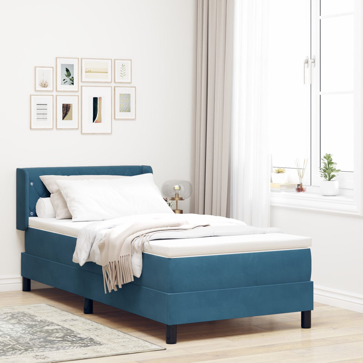 Box Spring Bed With Mattress Dark Blue 90X200 Cm Velvet