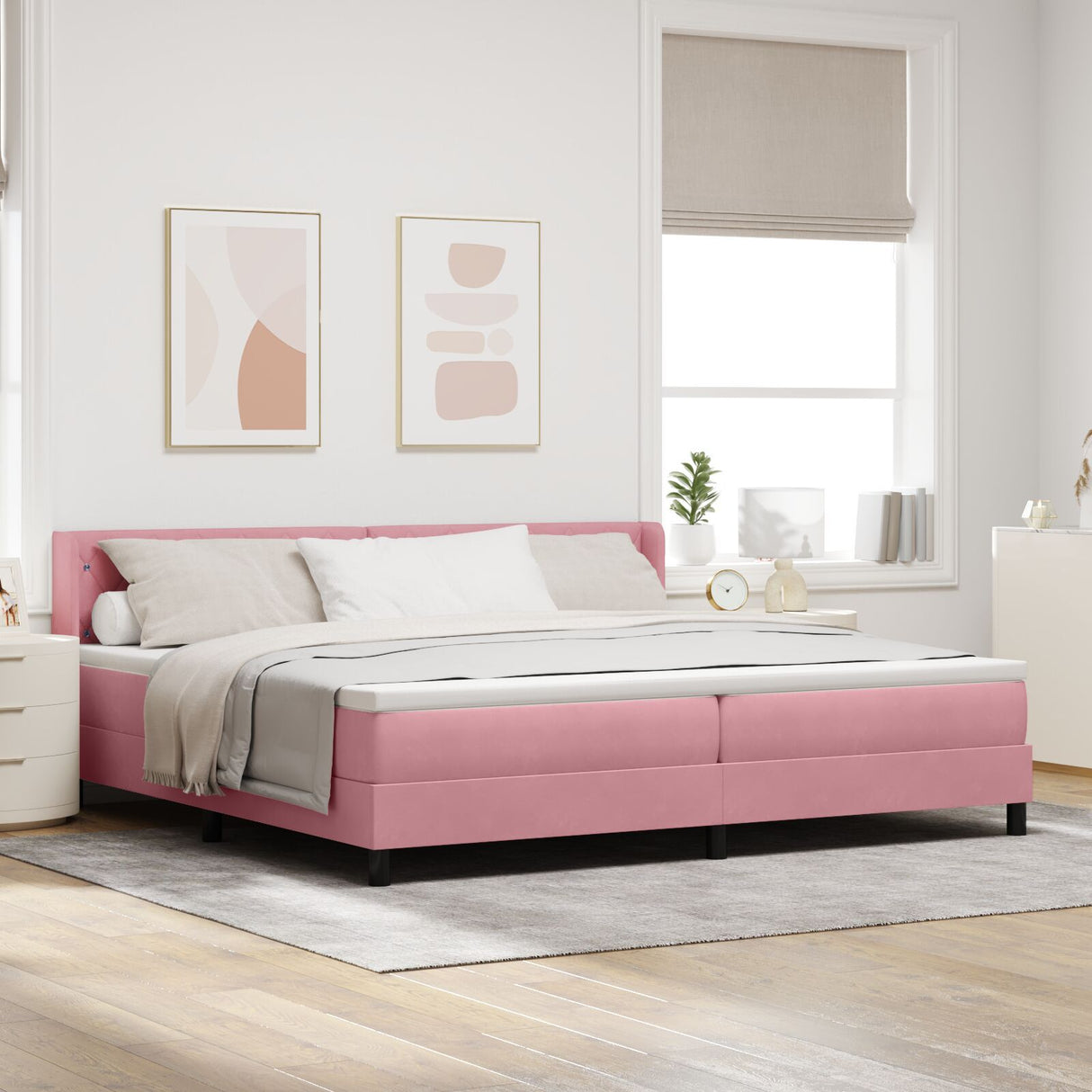 Box Spring Bed With Mattress Pink 200X200 Cm Velvet